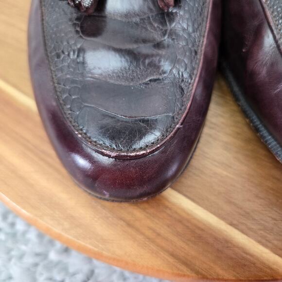 Vtg Salvatore Ferragamo Maroon Ostrich Leg Exotic Tassel Slip On Loafer Mens 9 D - Picture 7 of 15